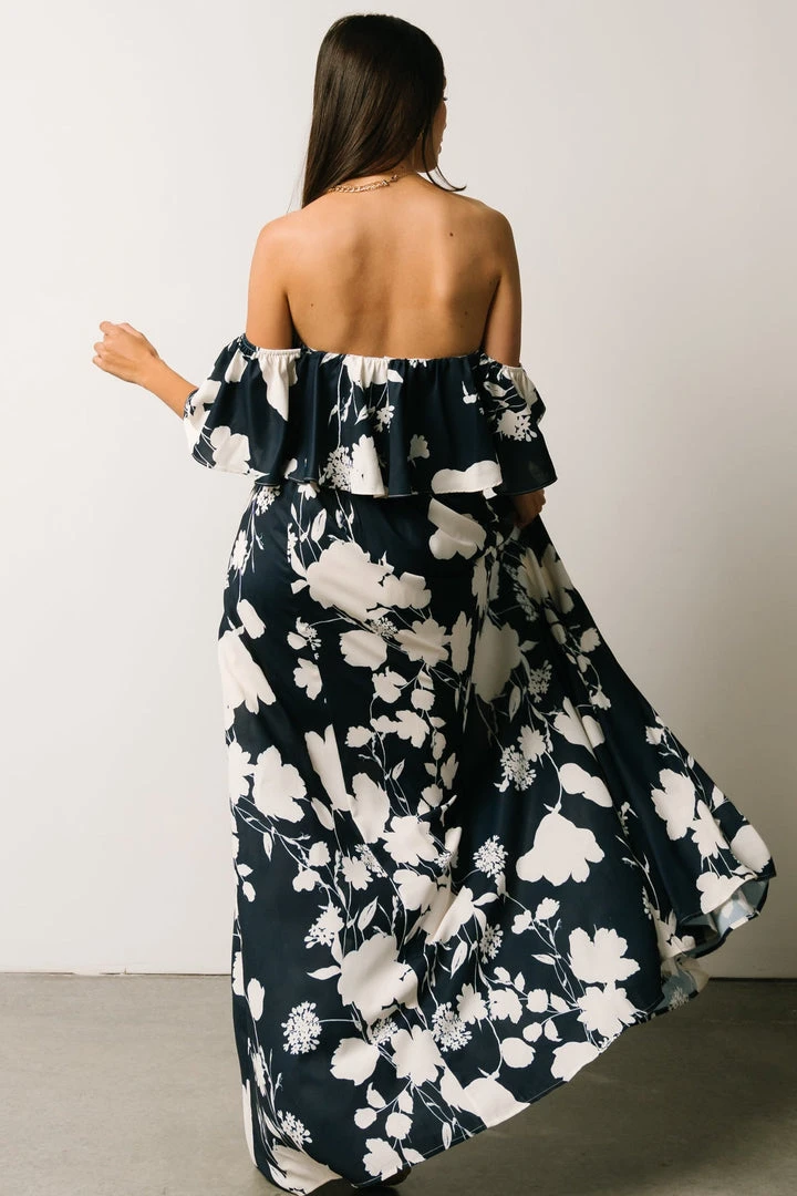 Soi Dresses Berlynn Off Shoulder Maxi Dress | Dark Blue Floral 4 Soi Dresses Berlynn Off Shoulder Maxi Dress | Dark Blue Floral