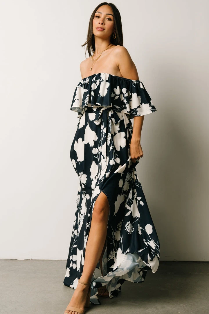 Soi Dresses Berlynn Off Shoulder Maxi Dress | Dark Blue Floral 8 Soi Dresses Berlynn Off Shoulder Maxi Dress | Dark Blue Floral
