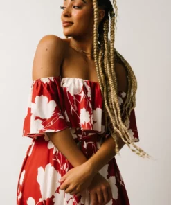 Soi Berlynn Off Shoulder Maxi Dress | Rust + Cream Floral