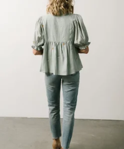 IL Bernadette Embroidery Top | Light Sage Vacation