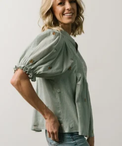 IL Bernadette Embroidery Top | Light Sage Vacation