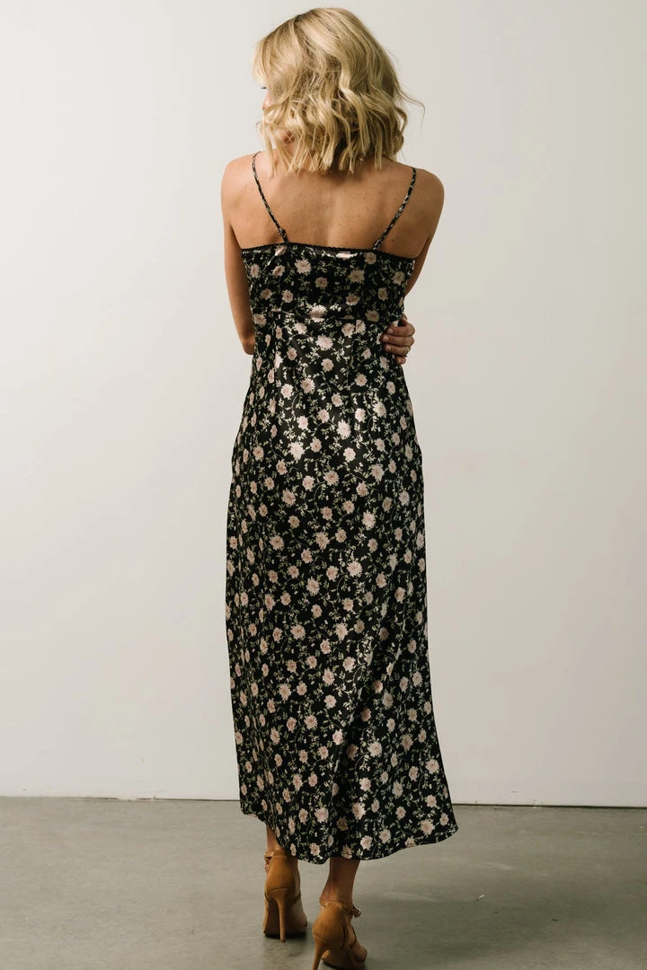 IL Bettie Bias Cut Midi Dress | Black + Cream Multi Floral 3 IL Bettie Bias Cut Midi Dress | Black + Cream Multi Floral