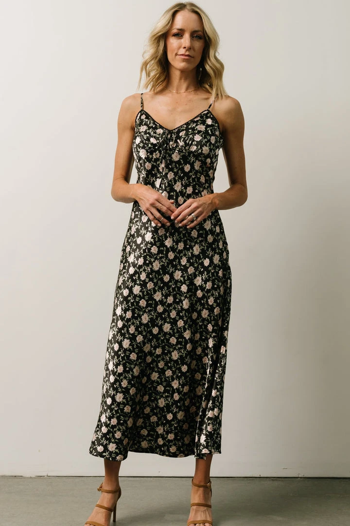 IL Bettie Bias Cut Midi Dress | Black + Cream Multi Floral 1 IL Bettie Bias Cut Midi Dress | Black + Cream Multi Floral