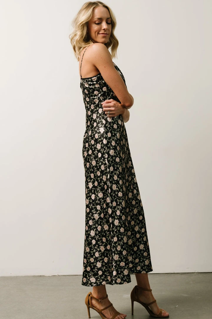 IL Bettie Bias Cut Midi Dress | Black + Cream Multi Floral 5 IL Bettie Bias Cut Midi Dress | Black + Cream Multi Floral
