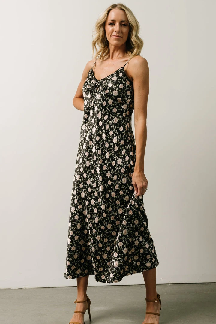 IL Bettie Bias Cut Midi Dress | Black + Cream Multi Floral 7 IL Bettie Bias Cut Midi Dress | Black + Cream Multi Floral
