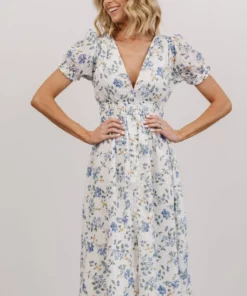 IBS Blakely Eyelet Midi Dress | Blue + White Floral Dresses