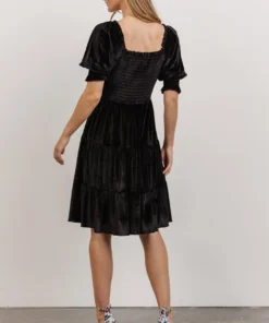 BB Custom Bliss Smocked Velvet Short Dress | Black 8 BB Custom Bliss Smocked Velvet Short Dress | Black
