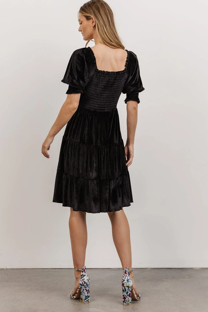 BB Custom Bliss Smocked Velvet Short Dress | Black 3 BB Custom Bliss Smocked Velvet Short Dress | Black