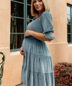 BB Custom Dresses Bliss Smocked Velvet Short Dress | Dusty Blue