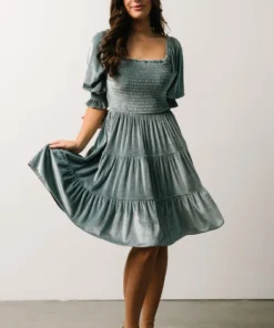 BB Custom Dresses Bliss Smocked Velvet Short Dress | Dusty Blue