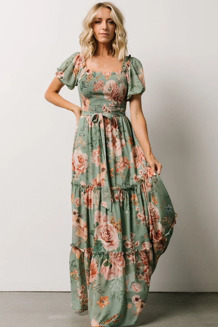 FT Britney Tiered Maxi Dress | Sage Multi Floral Dresses 1 FT Britney Tiered Maxi Dress | Sage Multi Floral Dresses