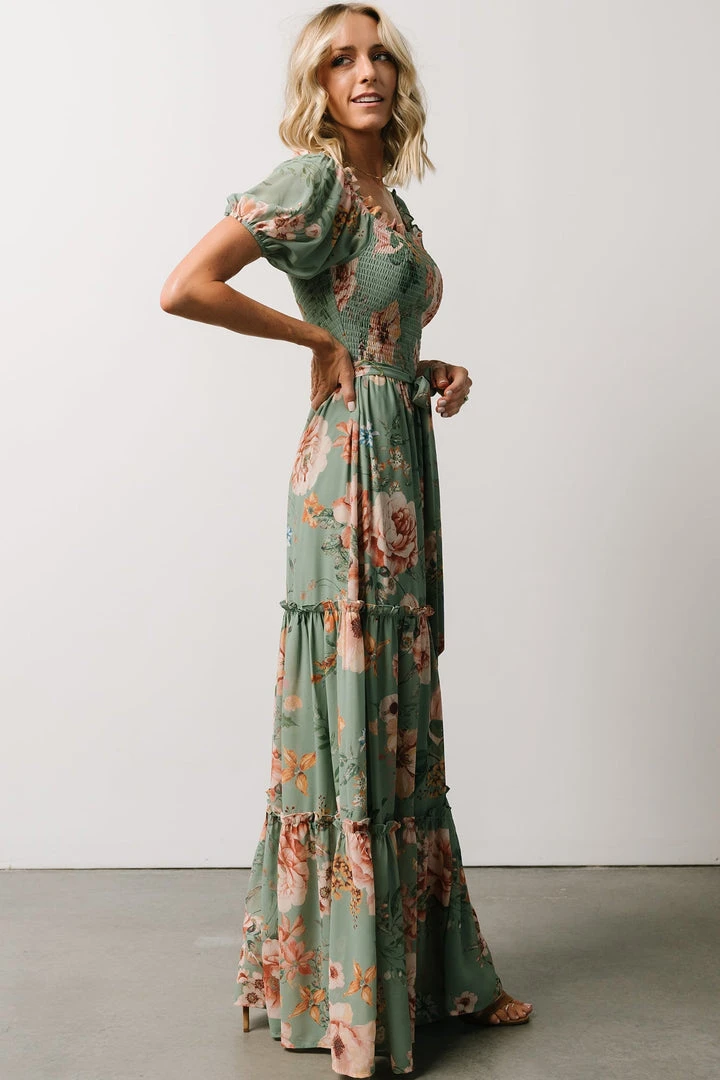FT Britney Tiered Maxi Dress | Sage Multi Floral Dresses 4 FT Britney Tiered Maxi Dress | Sage Multi Floral Dresses