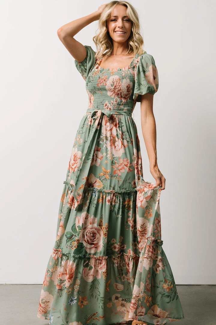 FT Britney Tiered Maxi Dress | Sage Multi Floral Dresses 6 FT Britney Tiered Maxi Dress | Sage Multi Floral Dresses