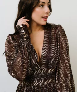 Soi Dresses Bronson Shimmer Gown | Mulberry + Gold