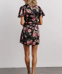 DF Dresses Calloway Wrap Mini Dress | Black + Pink Floral