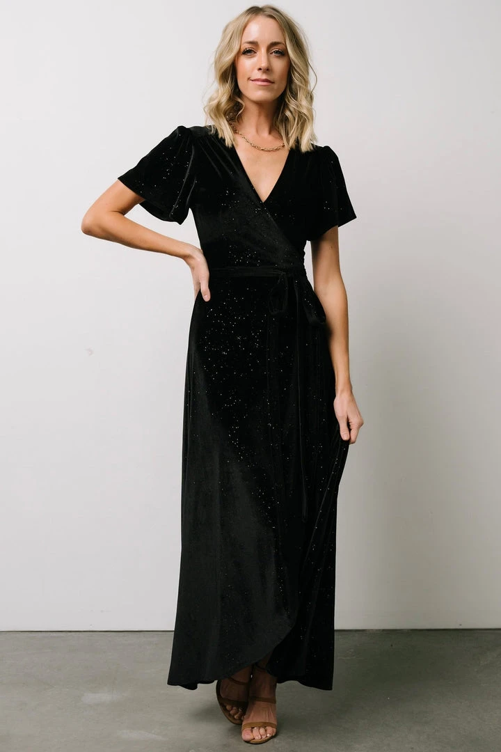BB Custom Calvin Sparkle Velvet Wrap Dress | Black Dresses 1 BB Custom Calvin Sparkle Velvet Wrap Dress | Black Dresses