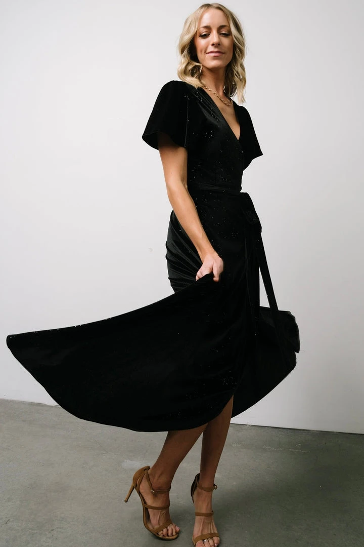 BB Custom Calvin Sparkle Velvet Wrap Dress | Black Dresses 4 BB Custom Calvin Sparkle Velvet Wrap Dress | Black Dresses