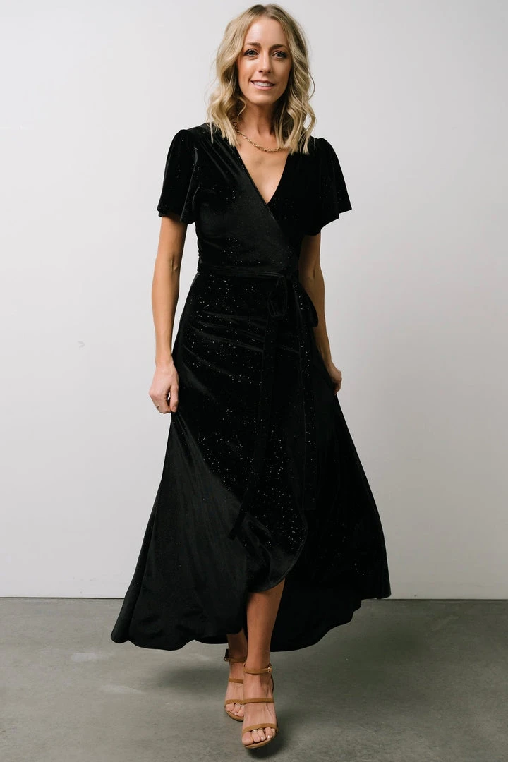 BB Custom Calvin Sparkle Velvet Wrap Dress | Black Dresses 3 BB Custom Calvin Sparkle Velvet Wrap Dress | Black Dresses