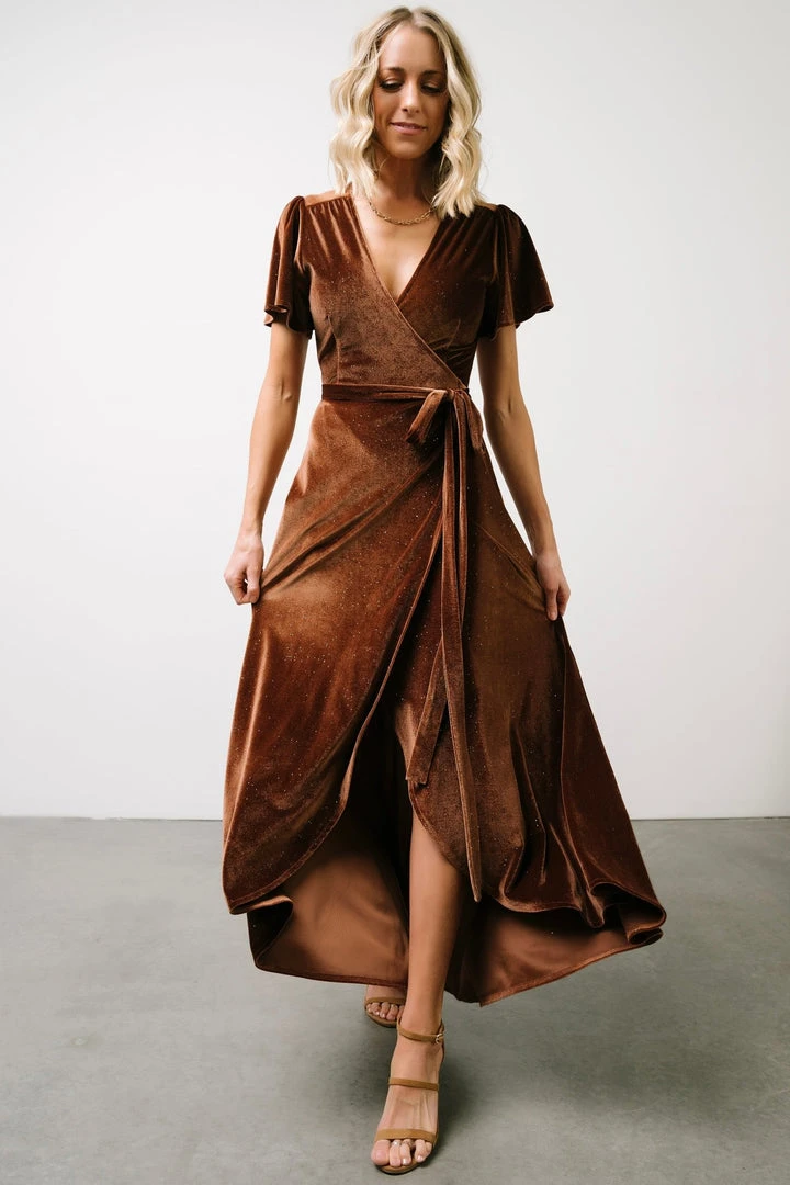 BB Custom Dresses Calvin Sparkle Velvet Wrap Dress | Bronze 1 BB Custom Dresses Calvin Sparkle Velvet Wrap Dress | Bronze