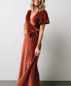 BB Custom Dresses Calvin Sparkle Velvet Wrap Dress | Dusty Clay 20 BB Custom Dresses Calvin Sparkle Velvet Wrap Dress | Dusty Clay