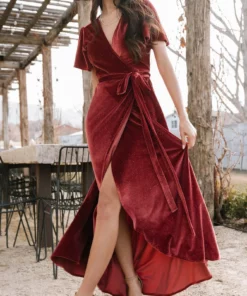 BB Custom Dresses Calvin Sparkle Velvet Wrap Dress | Dusty Clay 14 BB Custom Dresses Calvin Sparkle Velvet Wrap Dress | Dusty Clay