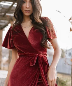 BB Custom Dresses Calvin Sparkle Velvet Wrap Dress | Dusty Clay 15 BB Custom Dresses Calvin Sparkle Velvet Wrap Dress | Dusty Clay