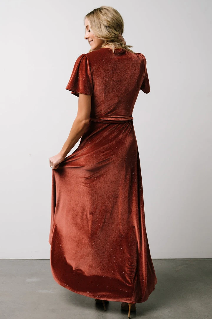 BB Custom Dresses Calvin Sparkle Velvet Wrap Dress | Dusty Clay 10 BB Custom Dresses Calvin Sparkle Velvet Wrap Dress | Dusty Clay
