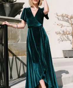 BB Custom Dresses Calvin Sparkle Velvet Wrap Dress | Jade