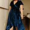 BB Custom Calvin Sparkle Velvet Wrap Dress | Navy