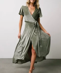 BB Custom Dresses Calvin Sparkle Velvet Wrap Dress | Sage 19 BB Custom Dresses Calvin Sparkle Velvet Wrap Dress | Sage