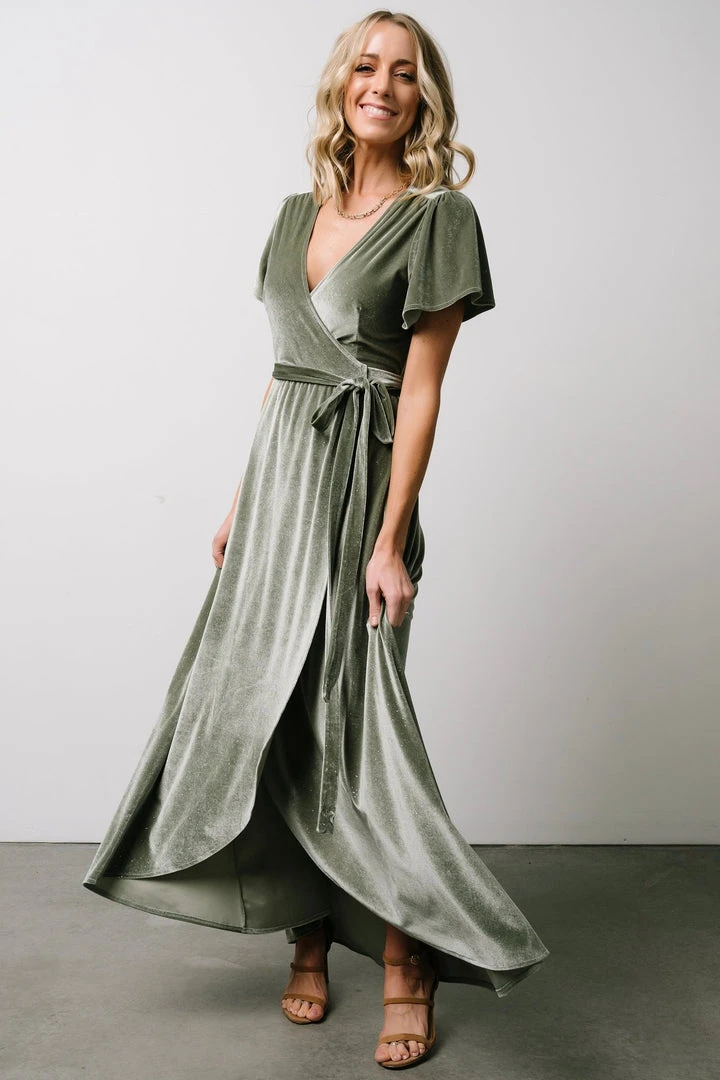 BB Custom Dresses Calvin Sparkle Velvet Wrap Dress | Sage 7 BB Custom Dresses Calvin Sparkle Velvet Wrap Dress | Sage