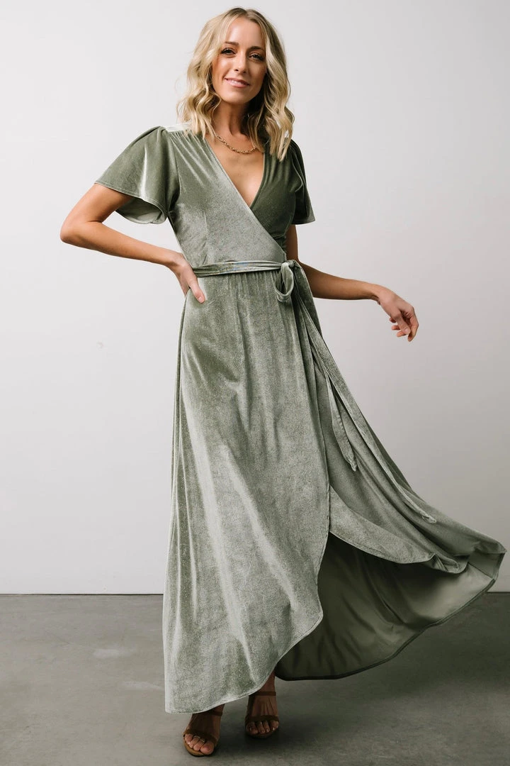 BB Custom Dresses Calvin Sparkle Velvet Wrap Dress | Sage 1 BB Custom Dresses Calvin Sparkle Velvet Wrap Dress | Sage