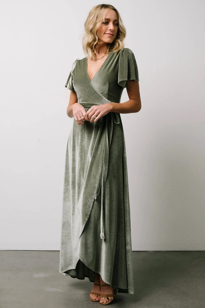 BB Custom Dresses Calvin Sparkle Velvet Wrap Dress | Sage 4 BB Custom Dresses Calvin Sparkle Velvet Wrap Dress | Sage