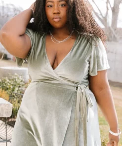 BB Custom Dresses Calvin Sparkle Velvet Wrap Dress | Sage 13 BB Custom Dresses Calvin Sparkle Velvet Wrap Dress | Sage
