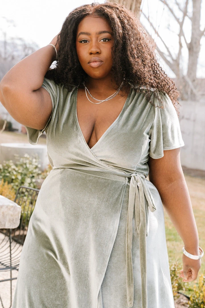 BB Custom Dresses Calvin Sparkle Velvet Wrap Dress | Sage 3 BB Custom Dresses Calvin Sparkle Velvet Wrap Dress | Sage