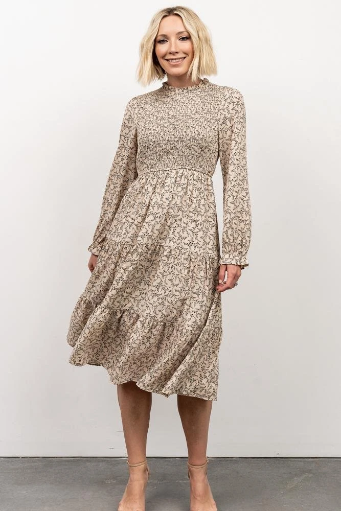 HAY Dresses Cambri Smocked Midi Dress | Beige Floral 1 HAY Dresses Cambri Smocked Midi Dress | Beige Floral