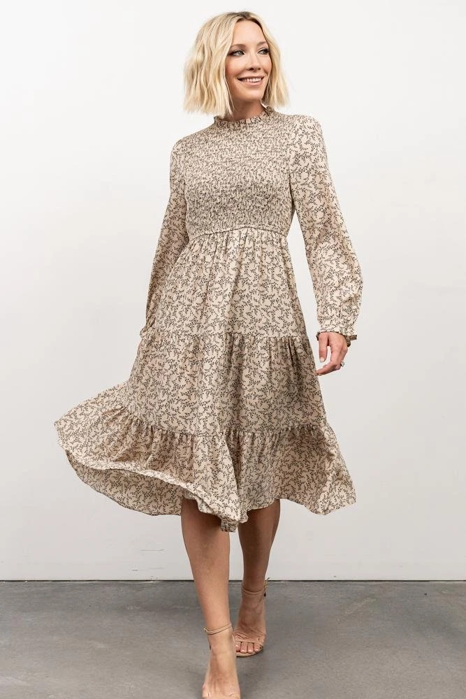 HAY Dresses Cambri Smocked Midi Dress | Beige Floral 2 HAY Dresses Cambri Smocked Midi Dress | Beige Floral