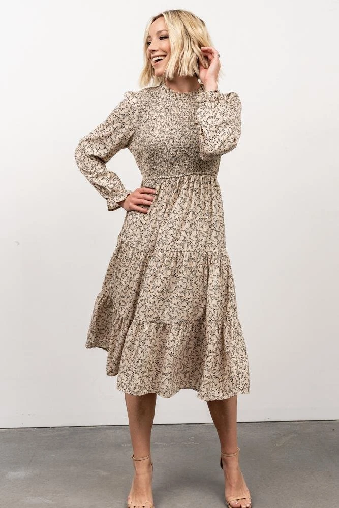 HAY Dresses Cambri Smocked Midi Dress | Beige Floral 9 HAY Dresses Cambri Smocked Midi Dress | Beige Floral