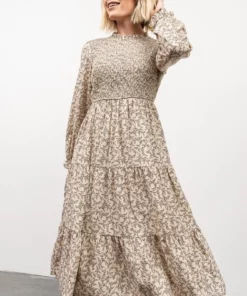 HAY Dresses Cambri Smocked Midi Dress | Beige Floral 12 HAY Dresses Cambri Smocked Midi Dress | Beige Floral