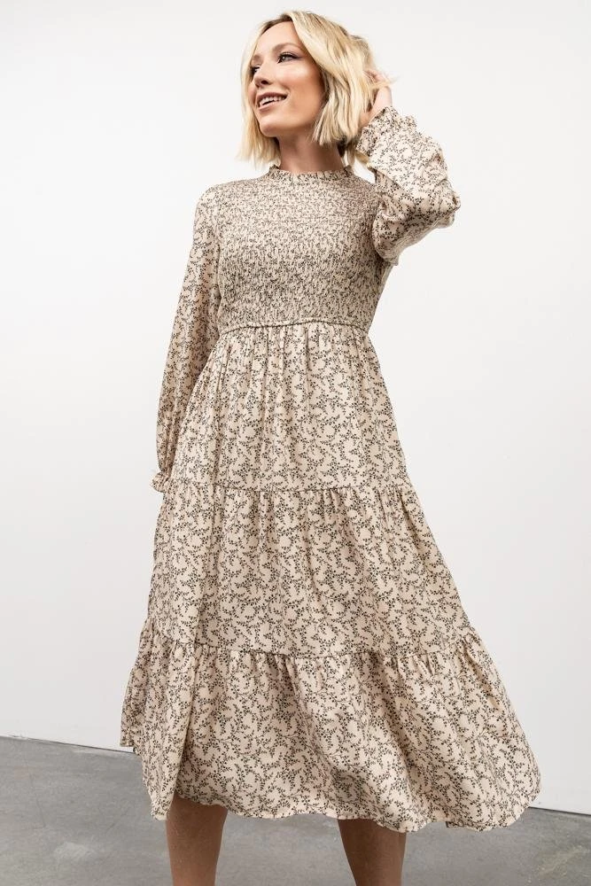 HAY Dresses Cambri Smocked Midi Dress | Beige Floral 3 HAY Dresses Cambri Smocked Midi Dress | Beige Floral