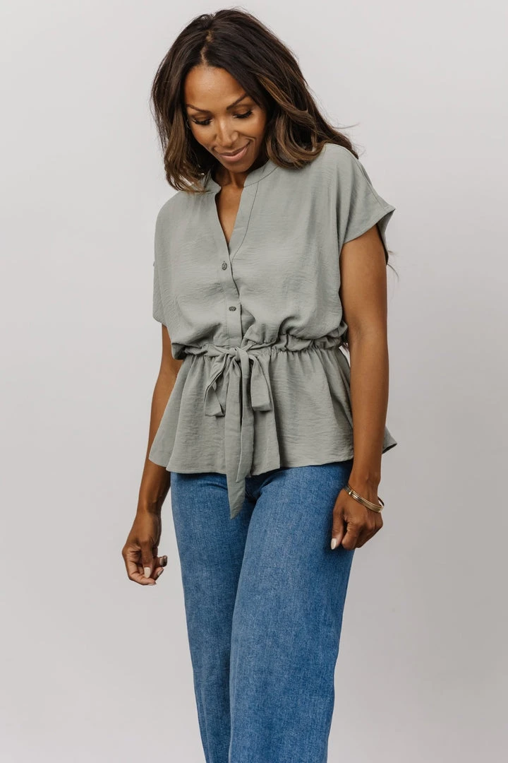 Tops Camila Peplum Top | Dusty Sage 1 Tops Camila Peplum Top | Dusty Sage