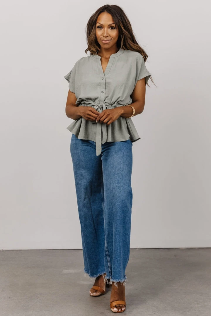 Tops Camila Peplum Top | Dusty Sage 4 Tops Camila Peplum Top | Dusty Sage