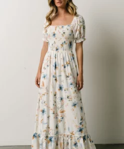 BB Custom Capri Smocked Maxi Dress | White Multi Print