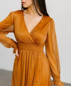 BB Custom Carmen Shimmer Maxi Dress | Copper Dresses