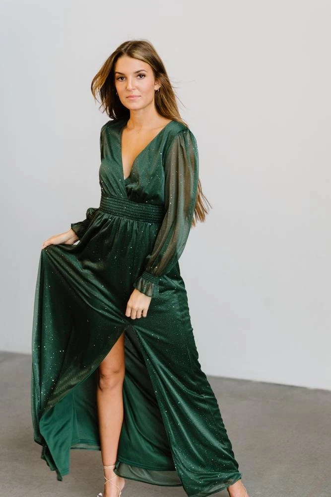 BB Custom Dresses Carmen Shimmer Maxi Dress | Green 3 BB Custom Dresses Carmen Shimmer Maxi Dress | Green