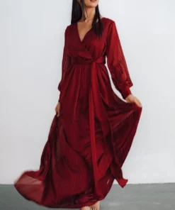RR Dresses Celeste Shimmer Maxi Dress | Burgundy