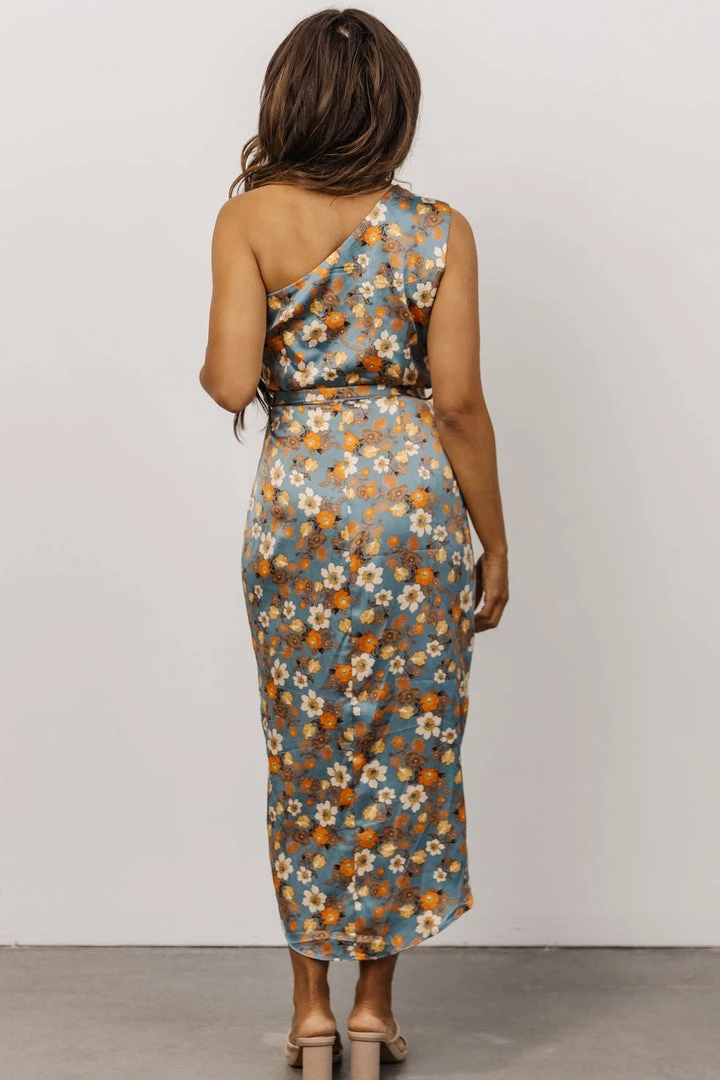 BB Custom Dresses Celia One Shoulder Midi Dress | Blue Floral 2 BB Custom Dresses Celia One Shoulder Midi Dress | Blue Floral