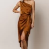 DD Celia One Shoulder Midi Dress | Bronze