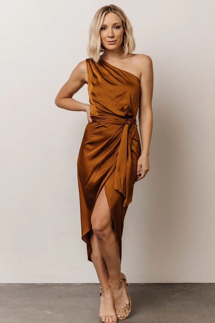 DD Celia One Shoulder Midi Dress | Bronze 1 DD Celia One Shoulder Midi Dress | Bronze