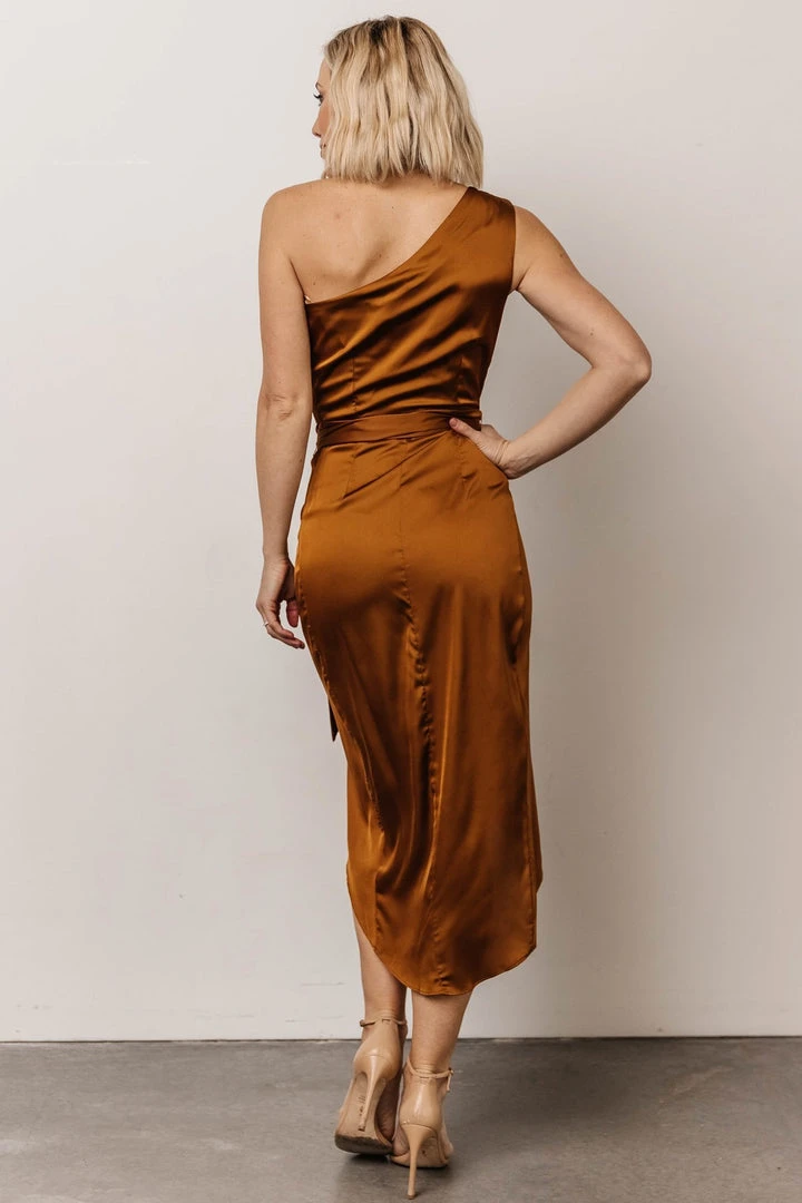 DD Celia One Shoulder Midi Dress | Bronze 2 DD Celia One Shoulder Midi Dress | Bronze